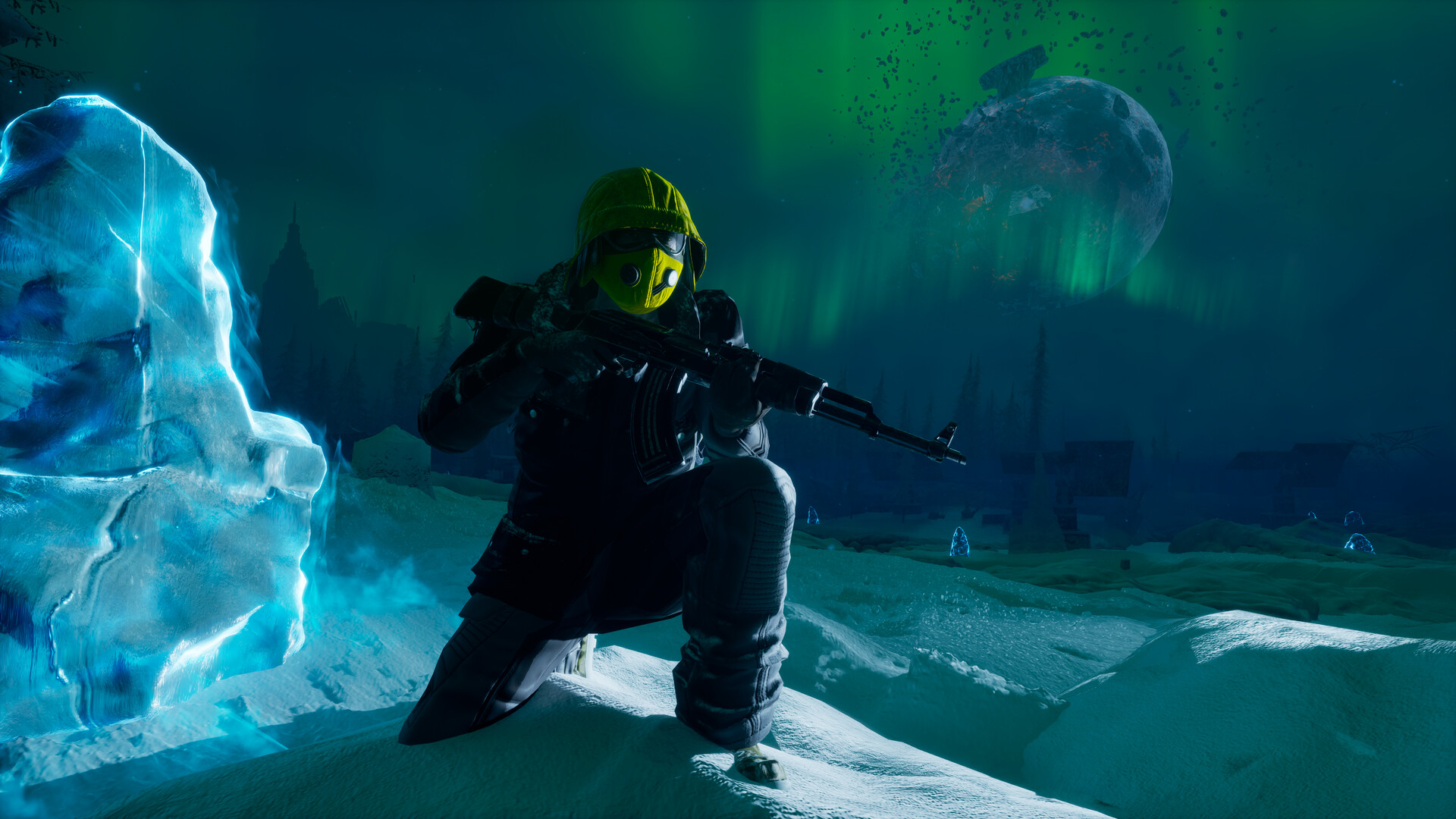 Permafrost screenshot showing a survivor moving through a frozen landscape.